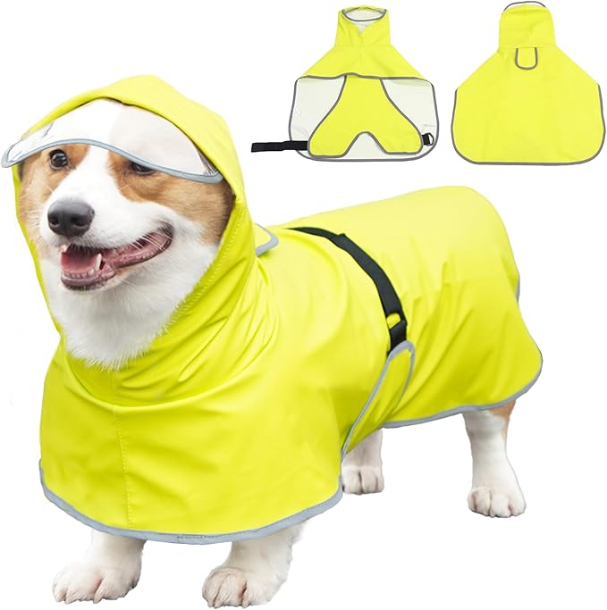 Dog Raincoat Hooded Slicker Poncho - Reflective Lightweight Pet Rain Jacket Coat,Dog Waterproof Raincoat with Adjustable Belly Strap for Small,Medium, Large Dogs (Green, X-Large)
