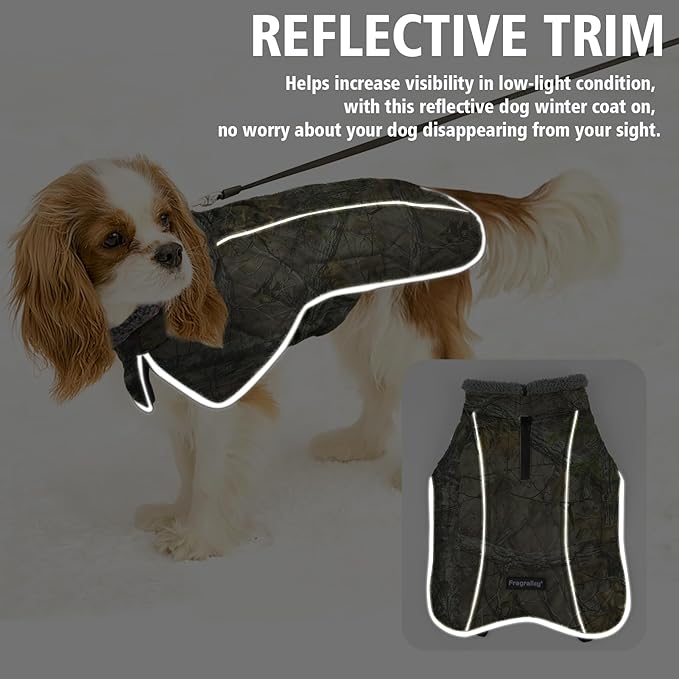 Fragralley Dog Coat Large, Waterproof Dog Jacket with Warm Fleece Lining, Adjustable Reflective Dogs Winter Coat, Turtleneck Pet Coats for Cold Weather (Reed Camouflage XXXL)