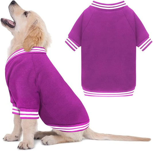Dog Sweaters for Medium Dogs, Brushed Fleece Dog Sweater Baseball Jacket Soft Warm Pet Sweater Clothes Medium Sized Boy Girl Pet(Purple-M)