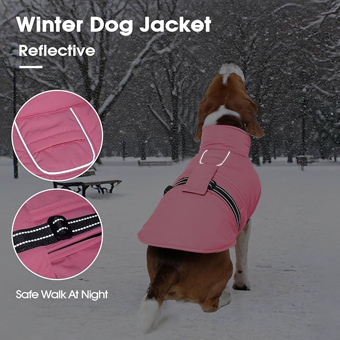 IECOii Warm Dog Coat - Snow Jackets with Reflective, Adjustable & Windproof & Waterproof Quick-Release Buckles & Warm Fleece Lined Vest for Winter, Spring, Fall, Pink, Size 3XL