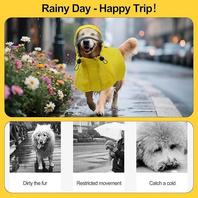 DENTRUN Dog Raincoat with Hood for Border Collie, Shiba Inu – Windproof & Reflective for Night Walks, Jogging, Backpacking – Adjustable Fit, XL