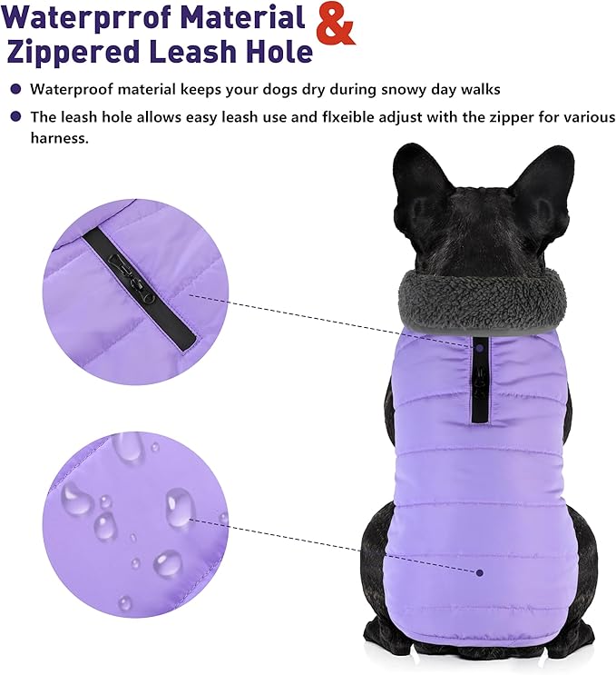 Dog Winter Coat, Waterproof Dog Jacket with Leash Hole, Reflective Adjustable Pet Snow Vest, Warm Fleece Sweater for Small Medium Large Dogs - Light Purple, 3XL