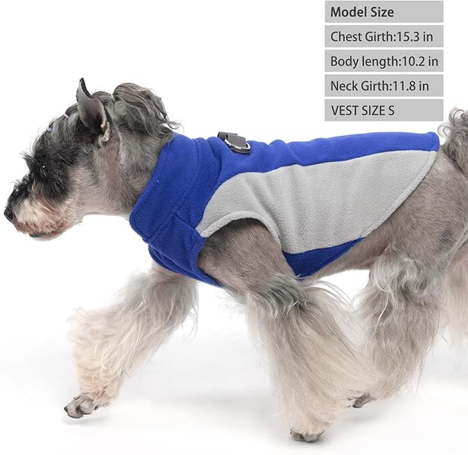 KOOLTAIL Small Dog Sweater - Dog Fleece Vest Jacket with Leash D-Ring for Small Medium Dogs, Soft Pullover Winter Warm Cold Weather Coats, Pet Fall Clothes Outfit for Puppy Cat Boys&Girls, Blue M