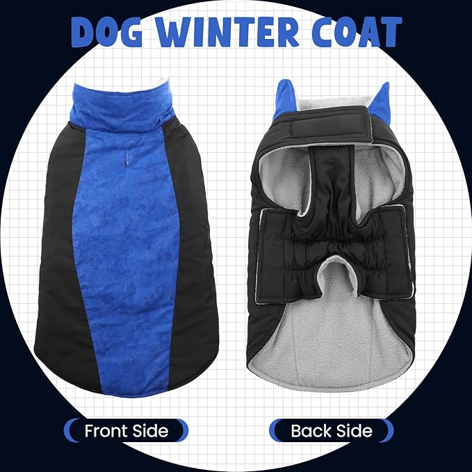 Warm Dog Coat,Waterproof Jacket in Winter Adjustable and Reversible Doggy Fleece Outfit,Thick Clothes with Foldable Collar for Puppy in Cold Days,XL RoyalBlue