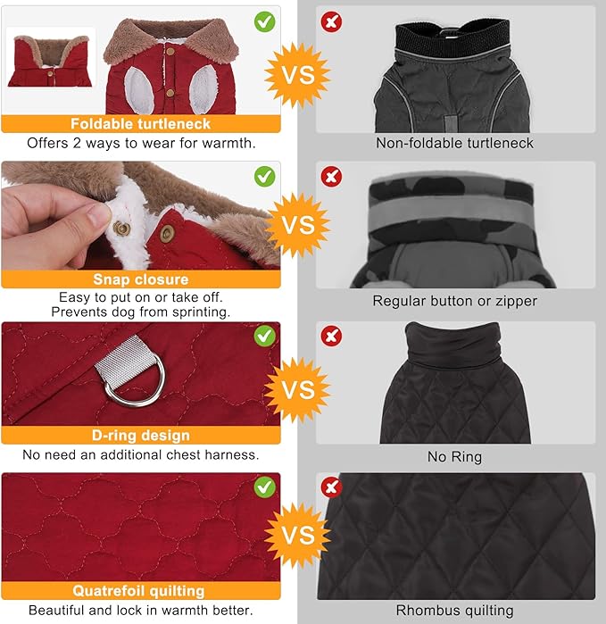 BEAUTYZOO Winter Dog Vest Coat with Harness Built in, Warm Puppy Jacket for Small Medium Dogs, Lightweight Cold Weather Small Dog Coat, Fleece Puffer Vest Windproof Snowproof Pet Clothes, Wine Red S