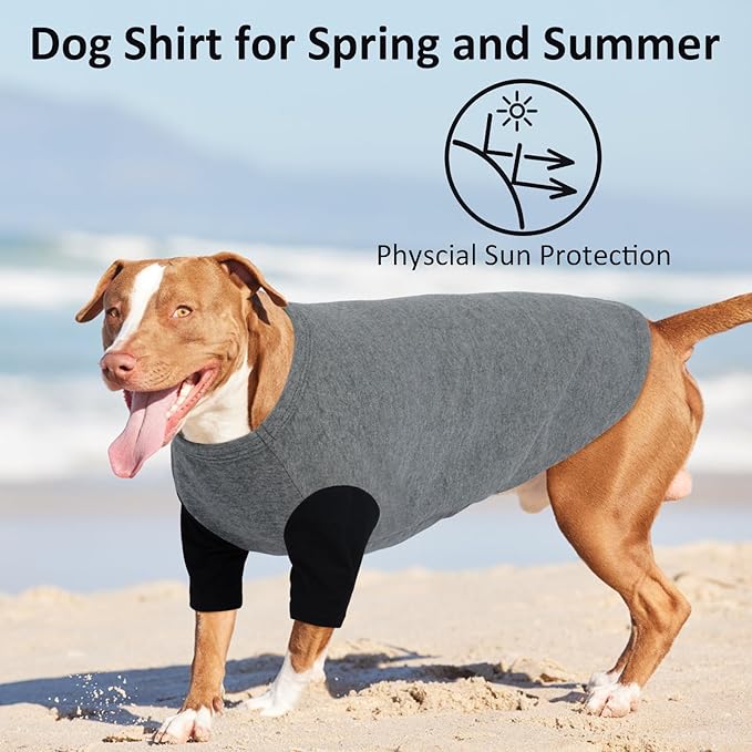 2 Pack Shirts for Large Dogs 4XL - Lightweight Breathable Summer Cool Tees, Prevent Overheating Dog Clothesfor Doberman, Alaskan Malamute, Travel, Hiking, Beach, Daily Wear, Sleep, GreyBlack