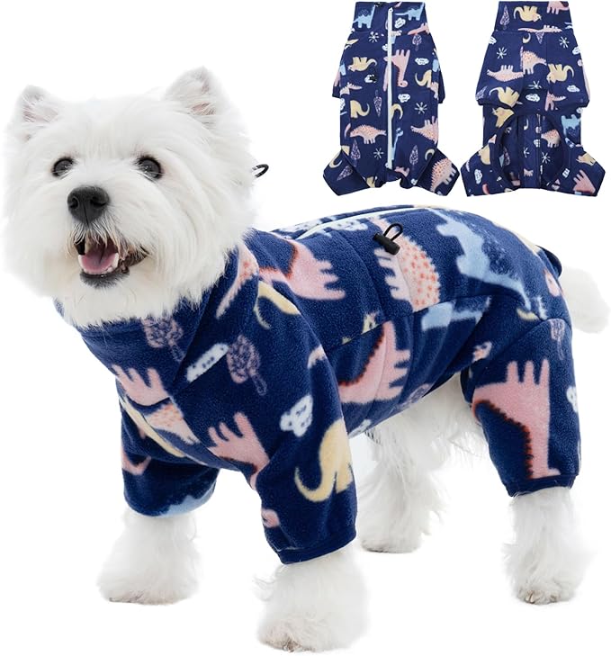 ROZKITCH Extra Warm Dog Coat, Pet Windproof Warm Cold Weather Jacket Vest with Reflective Zipper, Jumpsuit Apparel Outfit Clothes for Small Dog Dinosaur 2XS