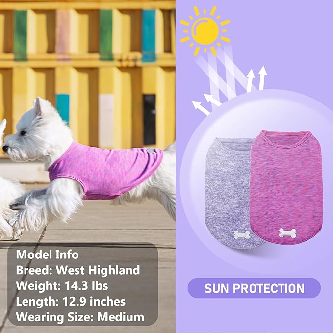 KYEESE 2 Pack Dog Shirts Quick Dry Soft Stretchy Pet T-Shirts with Reflective Label Tank Top Sleeveless Vest Sun Protection Dog Clothes for Small Medium Dogs, Small, Purple+Pink