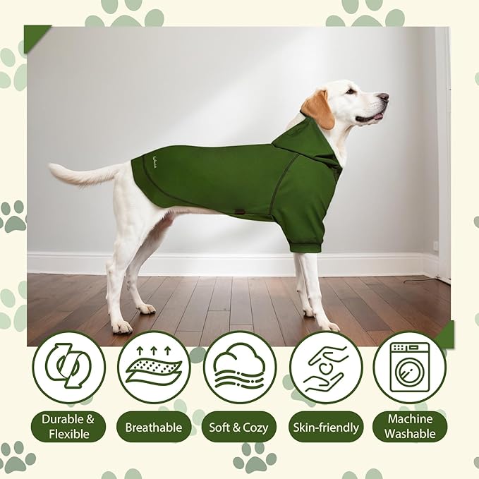 Basic Dog Hoodie, Premium Dog Sweater Pullover, Soft & Comfy Cotton Pet Clothes Hoodies with Hat and Leash Hole, Doggy Puppy Sweatshirt Coat for Small Medium Large Dogs - Army Green (Small)