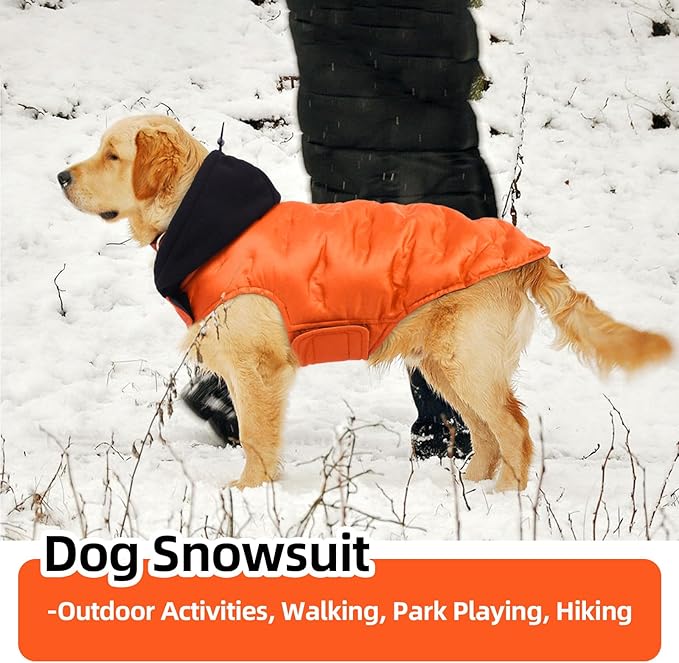 Nanaki Small Dog Puffer Jacket with Leash Hole, Warm Winter Coat Dog Puffer Coat Reflective, Lightweight Windproof Snowsuit for Hiking Walking Outdoor Activities, Halloween Christmas Easy on, Orange