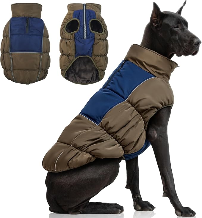 IECOii Dog Coat,Dog Cold Weather Coats for Extra Large Dogs,Thick Fleece Lined Dog Snow Suit Waterproof Dog Puffer Jacket,Large Dog Winter Coat Zippered Pet Snow Jackets Warm Dog Winter Clothes,4XL