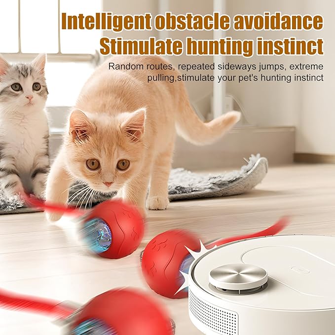 Interactive Cat Toys Ball for Indoor Cats, 2025 Newly Upgraded Automatic Rolling Balls, Moving Cat Ball with Elastic Mesh Tail, Kitten Toys for for Bored Indoor Adult Cats/Dog (Yellow)