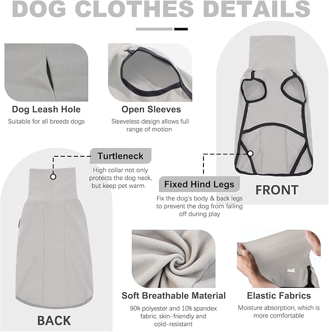 ROZKITCH Dog Winter Coat Soft Pullover Pajamas, Pet Windproof Warm Cold Weather Jacket Vest Cozy Jumpsuit Apparel Outfit Clothes for Walking Sleep Grey 2XL