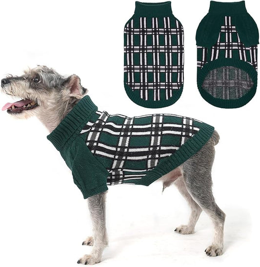SCENEREAL Turtleneck Dog Sweater for Small Medium Large Dogs Girls Boys, Christmas Plaid Pullover Puppy Sweatershirt, Dogs Cold Weather Outfit Clothes, Ideal Gift for Pet in New Year, Green Plaid S