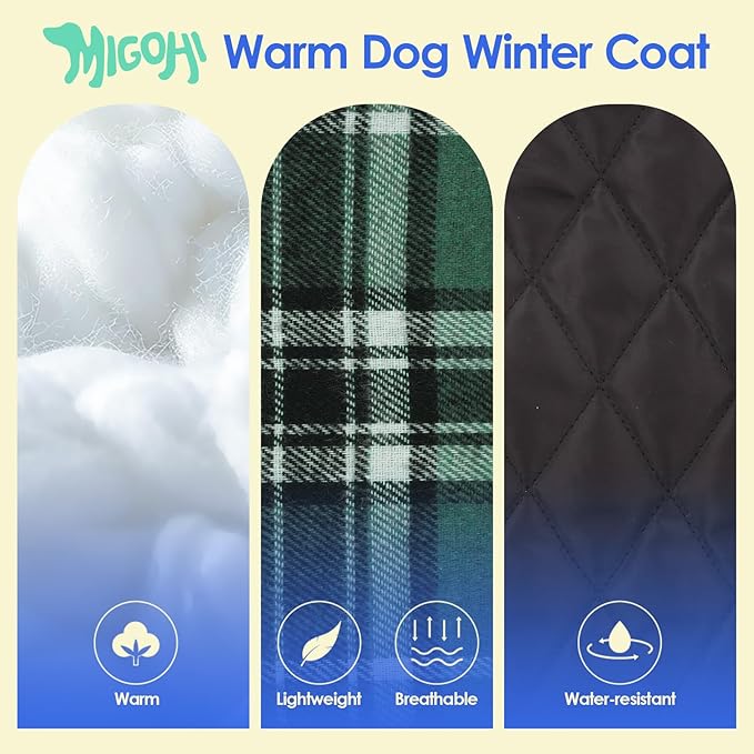 MIGOHI Reversible Dog Coats, Warm, Windproof & Waterproof Jackets for Cold Weather, British Plaid Warm Dog Vest, Green, 2XL