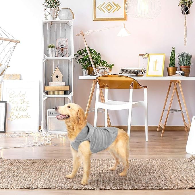 EXPAWLORER Dog Hoodie Fleece Sweater Vest, Hooded Dog Sweatshirt Fall Winter Pet Clothes with Leash Hole, Sleeveless Warm Cozy Puppy Clothing for Cat Small Medium Large Dogs Girl Boy, Grey XXL