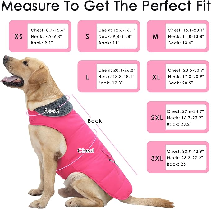Dog Coat, Waterproof Dog Winter Jacket with Pocket, Reflective Adjustable Pet Snow Vest, Warm Cozy Fleece Sweater for Small Medium Extra Large Dogs - Pink, M