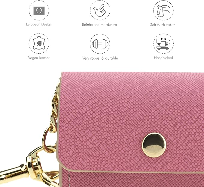 NINA WOOF Leather Poop Bag Holder- Versatile Vegan Leather Waste Bag Holder for Dog Poop, Accessories, & Leash, Reusable Pet Waste, Trash, Pet Diaper & Poop Bags Small Pouch Holder (Pink)