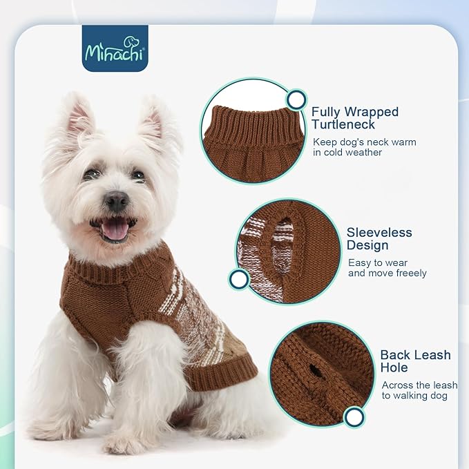 Mihachi Dog Sweaters for Large Dogs Girl Boy,Soft Warm Dogs Shirt, Cold Weather Dog Coat Turtleneck Knitted Pullover Dog Clothes Costume with Leash Hole for Large Cat Puppy Doggy Pet,Beige L