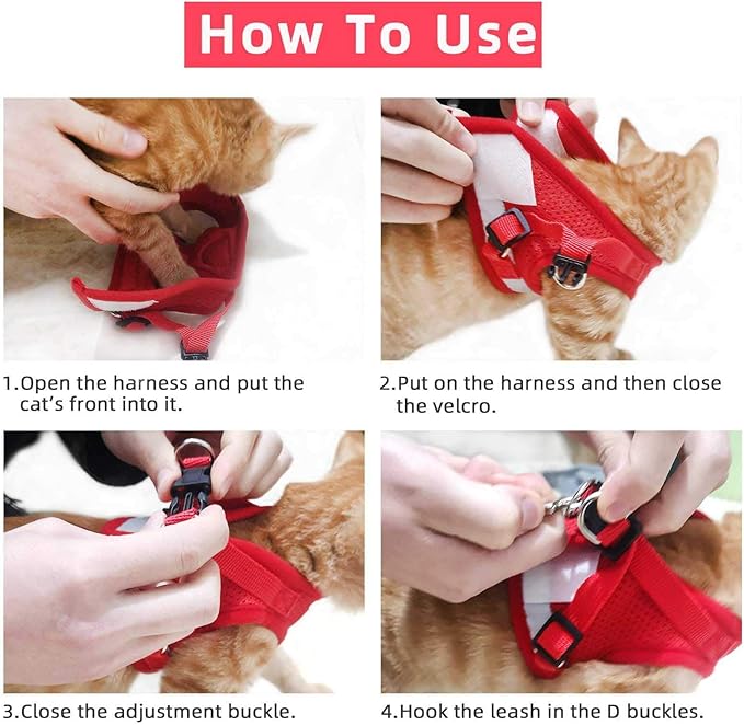 Cat & Dog Vest Harness - All Weather Mesh, Reflective Strap, Step-in Adjustable for Small Cats & Dogs (Red, XS)