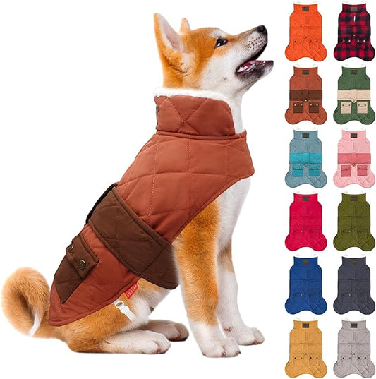 KYEESE Dog Coat Warm Pet Winter Puffer Coat with Leash Hole Thick Cat Clothes with Pocket Waterproof Dogs Jacket with Fleece Lined Soft Pet Sweater for Cold Weather Windproof Dog Coats for Small Dogs