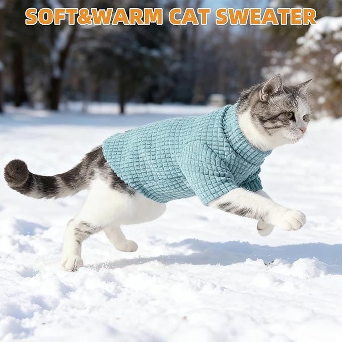 KOOLTAIL Cat Sweater for Sphynx - Soft Fleece Sweaters for Cats Only, Elastic Pet Clothes with Sleeves, Thick Winter Warm Cold Weather Apparel for Hairless Cat, Puppy Pajamas for Small Dogs, Blue S