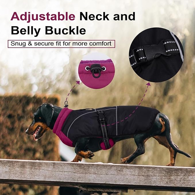 Lelepet Dachshund Coat Warm Dog Winter Coat Waterproof Dog Jacket with Fleece Lining, Reflective Outdoor Dachshund Snowsuit with Leash Hole Adjustable Neckline,Coats for Small Medium Dogs,Purple, XL