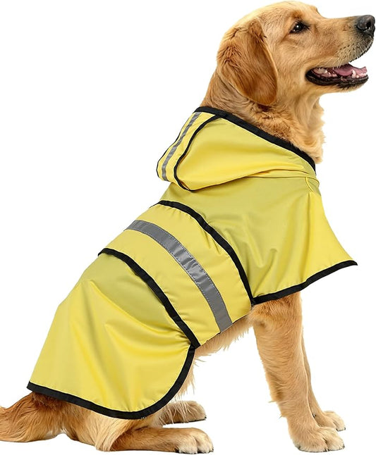 Dog Raincoat Jacket Adjustable Hooded Poncho Lightweight Waterproof Clothes with Strip Reflective Pet Rain Coat for Small to X-Large Dogs