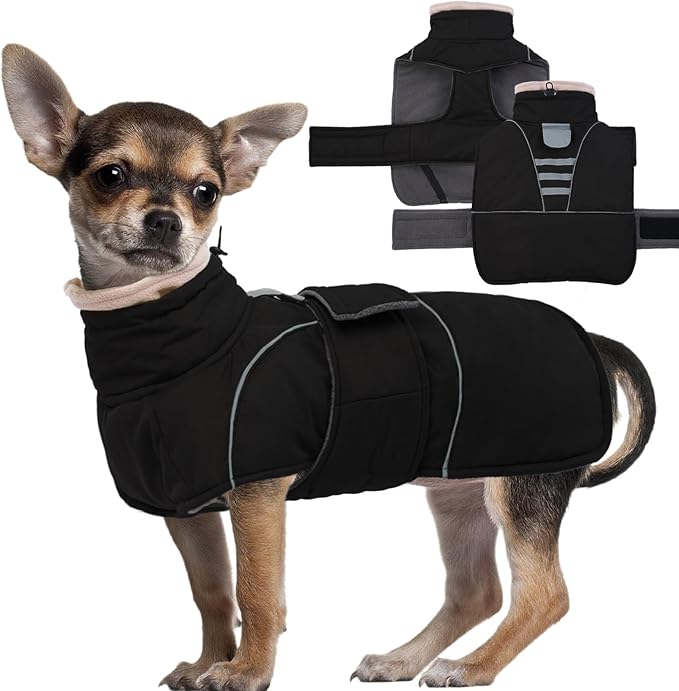 Dog Winter Coat for Small to Large Dogs(XS-XXXL)– Waterproof Windproof Fleece Lined Jacket with Reflective Trim,Pet Vest with Adjustable Buckles, Machine Washable Black S