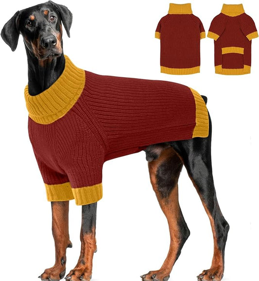 Dog Sweaters for Large Dogs XXXL, Warm Dog Sweater with Harness Hole, Christmas Pullover Sweaters for Dogs Boy Girl, Winter Turtleneck Pet Jumper for Doberman, Great Dane, Burgundy 4XL