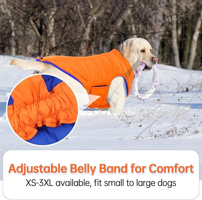 Lelepet Reversible Dog Coat Waterproof Dog Jacket Windproof Puffer Vest for Winter Warm Lightweight Coats for Small Dogs Adjustbale Hook & Loop Pet Apparel with Leash Hole, Chihuahua, Orange, XS