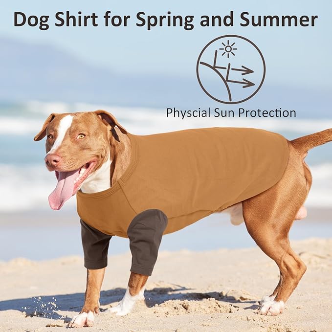 2 Pack Dog Shirt for Large Dogs XXL - Lightweight Breathable Cotton Tees, Freedom of Movement Prevents Overheating Clothes for Border Collie, Pitbull, Boxer, Hiking, Play, Casual Wear, Brown
