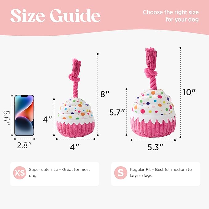 LE SURE Dog Birthday Cake Toy - Cute Dog Birthday Cake Squeaky Toy with Interactive Tug Rope, Interactive Chew Toy for Puppy Birthdays Party & Daily Play, XSmall, Pink