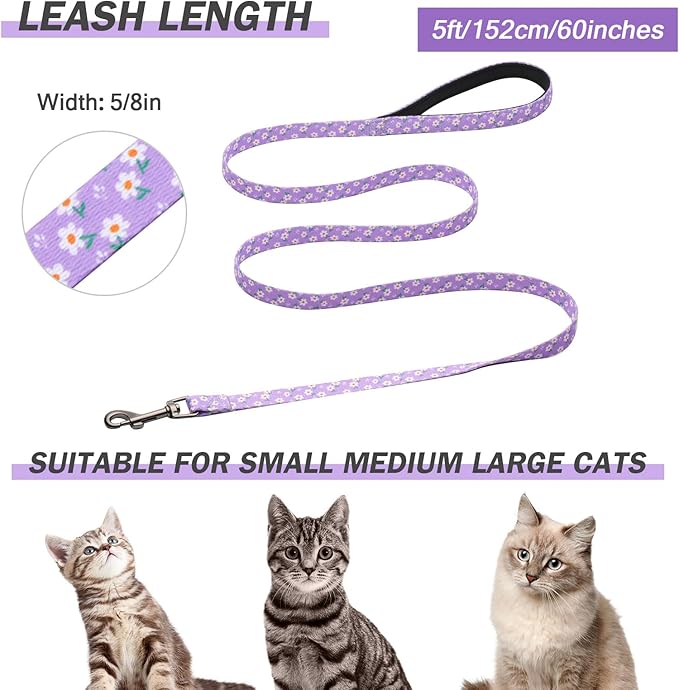 Hikiko Cat Harness and Leash Set Escape Proof Adjustable Walking Travel Cute Girl Kitten Harness for Small Medium Large Cats (Purple Floral, S)