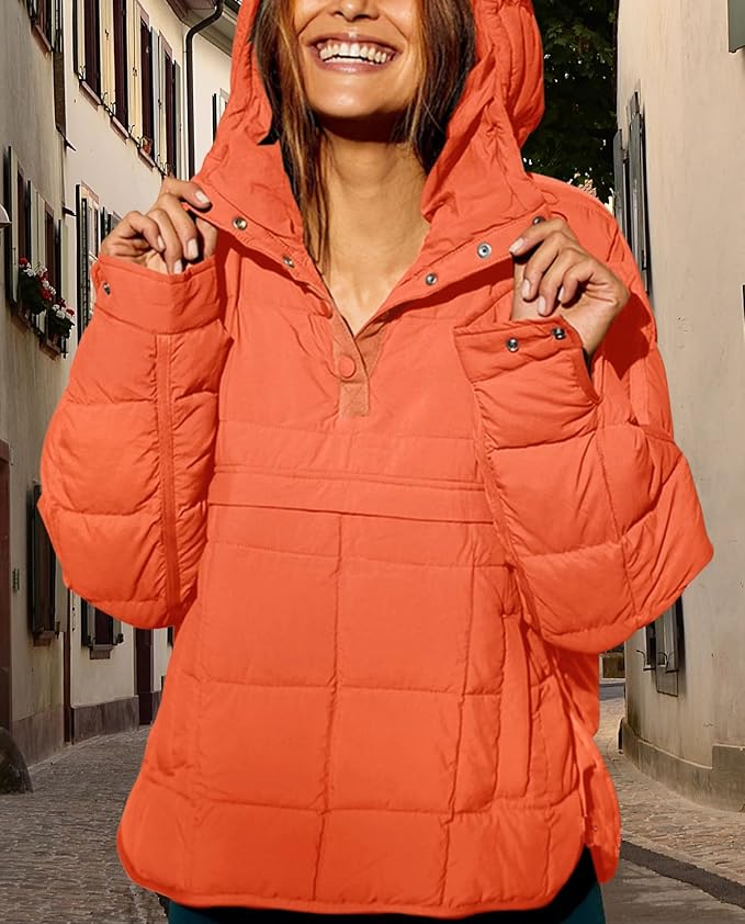 Womens Oversized Hooded Puffer Jacket Fall Winter Warm Quilted LightWeight Jacket Casual Fashion Solid Color Coat