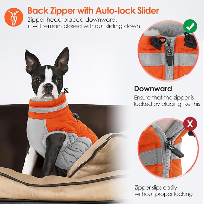 AOFITEE Dog Coat, Warm Dog Jacket, Reflective Winter Coats for Medium Dogs, Turtleneck Dogs Winter Jacket with Harness Built in, Waterproof Windproof Pet Fleece Vest Puffer Jacket, Orange M