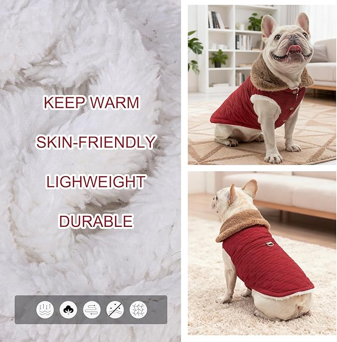 BEAUTYZOO Winter Dog Vest Coat with Harness Built in, Warm Puppy Jacket for Small Medium Dogs, Lightweight Cold Weather Small Dog Coat, Fleece Puffer Vest Windproof Snowproof Pet Clothes, Wine Red S