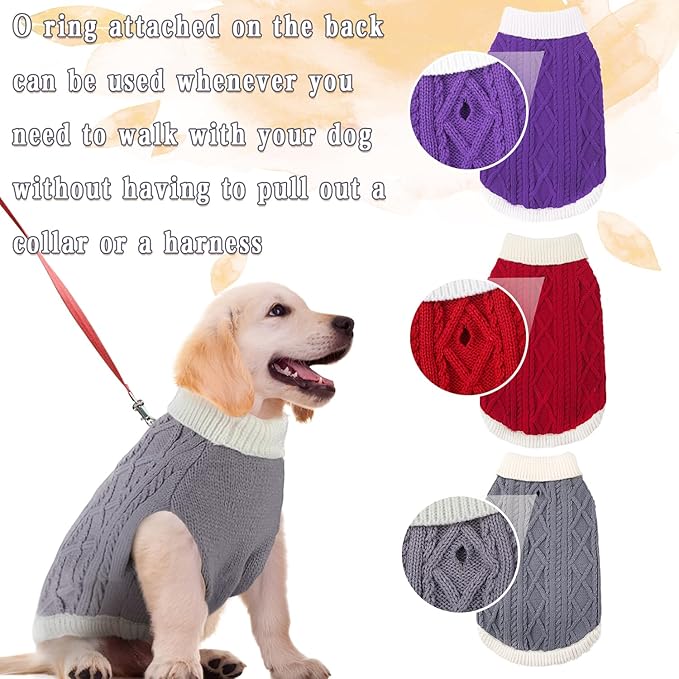 Small Dog Sweaters with Leash Hole Turtleneck Dog Sweaters Knitwear Boys Girls Warm Soft and High Stretch Pet Clothes for Fall Winter，Pet Shirts for Kitten Puppy Grey Medium