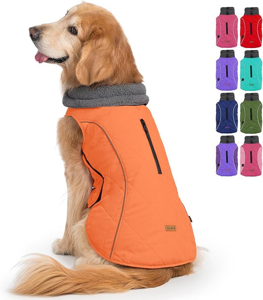 EMUST Dog Jackets for Winter, Cold Weather Coats for Dogs, Soft Winter Jackets for Medium Large Dogs, Orange, L