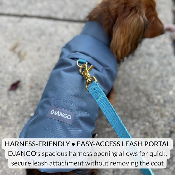 DJANGO Reversible Puffer Dog Coat – Warm Winter Dog Jacket & Water-Repellent Insulated Dog Coat with Harness Hole, Windproof, Adjustable Fit Vest for Small & Medium Dogs, Dachshunds – Black, Large