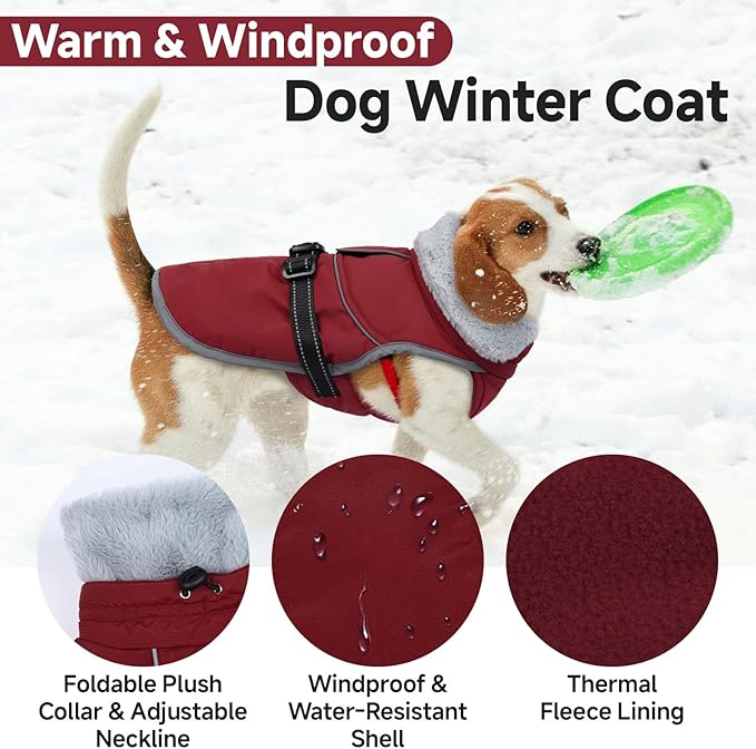 Lelepet Warm Dog Winter Coat Reflective Dog Jacket Fleece Vest Waterproof Windproof Cold Weather Coats with Adjustable Buckle Turtleneck Snowsuit for Small Medium Large Dogs,Rottweiler,Great Dane,XXXL