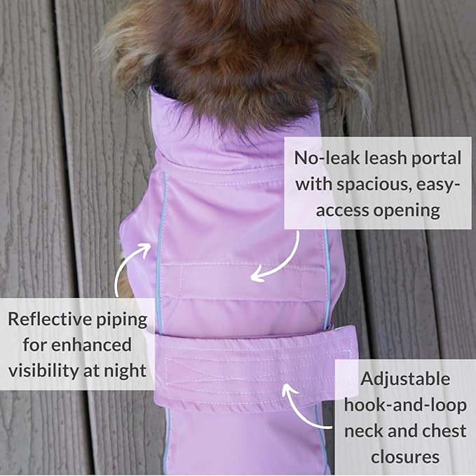 DJANGO Dog Jacket & Raincoat – Lightweight Water-Resistant Coat for Small, Medium, Long Dogs, Dachshunds – Reflective, Adjustable Fit, Harness-Compatible Easy-Access Harness Hole - Lilac Purple Medium
