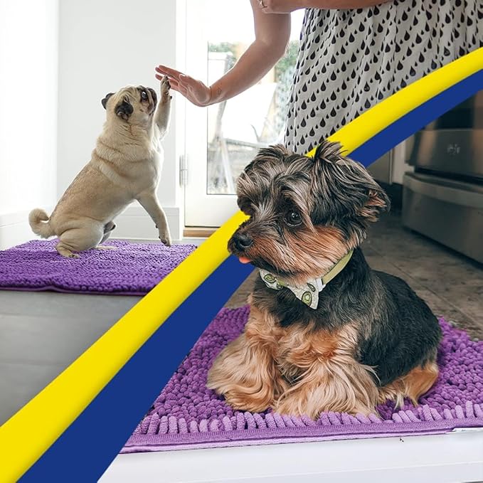 Muddy Mat® Original Dog Door Mat for Muddy Paws, Super Absorbent Microfiber, Non-Slip Washable Pet Rug, Quick Dry Chenille Entryway Carpet, Machine Washable Indoor Outdoor mat, Purple 24"x60"