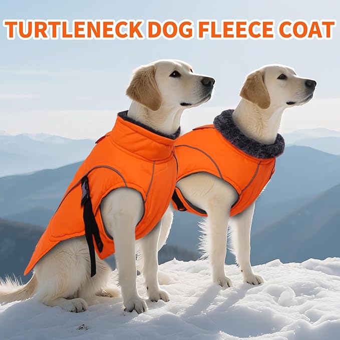 DENTRUN Medium Dog Winter Jacket - Warm Reflective Windproof Coat, Adjustable Neck & Snap Closure, Water Repellent Thick Fleece Vest, Fleece Lined for Beagle Pug, Orange, M