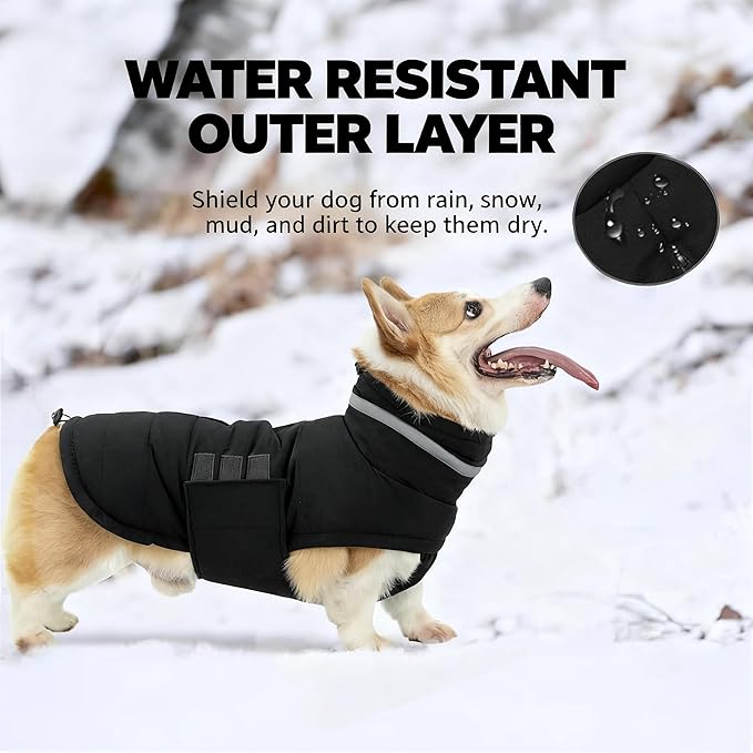 Dog Coat, Waterproof Winter Jacket, Warm Windproof Jacket, Reflective Adjustable Turtleneck Coats for Small Dogs with Hook & Loop - Black - S