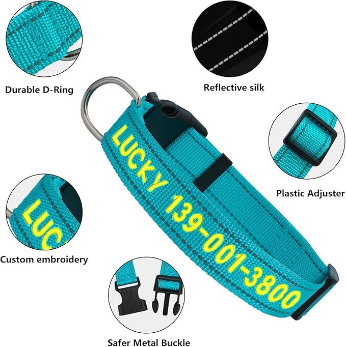 Personalized Embroidered Dog Collar - Custom Hand-Stitched Name & Number, Reflective Adjustable Pet Collar for Small/Medium/Large Dogs & Cats, Durable Nylon with Steel D-Ring (Orange, Small)