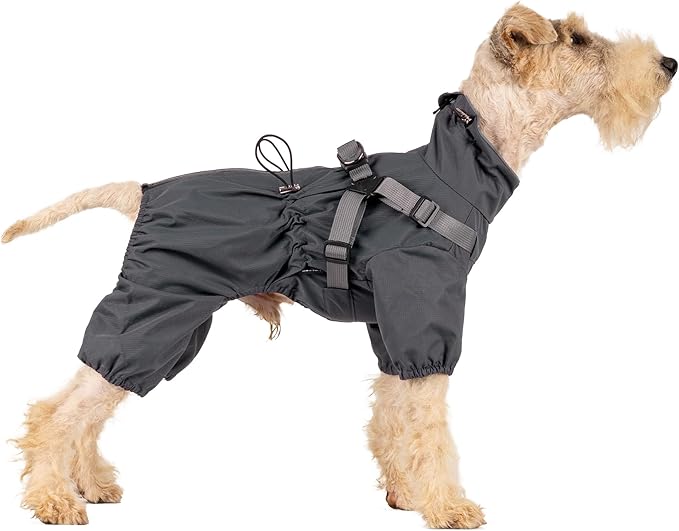 Mile High Life Waterproof Dog Raincoat, Full Coverage Small Dog Rain Coat with Harness, Adjustable 4 Legs Puppy Rain Jacket with Reflective Strip and Elastic Cuffs (Gray, XXS Back Length 9.8")