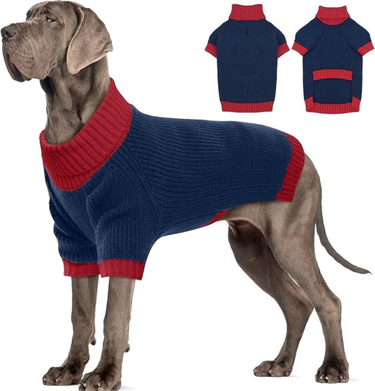 Great Dane Dog Sweater XXXXXL, Warm Turtleneck Dog Sweater with Harness Hole, Stretchy Christmas Sweaters for Extra Large Dogs Boy Girl, Winter Warm Pet Clothes Holiday Outfit, NavyBlue 5XL
