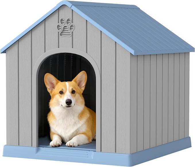 Dog House Outdoor Indoor, Weatherproof Insulated Dog House with Elevated Floor and Air Vents for Small to Medium Dogs,Easy Clean and Assemble (Blue, 26.18''L × 24.02''W × 25.98''H)