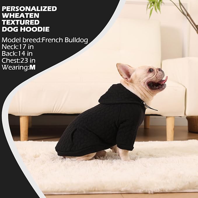EXPAWLORER Textured Cable Knit Basic Dog Hoodie, Elevated Style Dog Sweater with Leash Hole and Pocket, Soft and Warm Pet Winter Coat, Cold Weather Clothes for Small Medium Large Dogs Cats,Black L